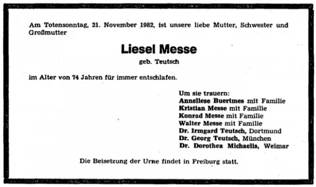 Teutsch Anneliese 1908-1982 Todesanzeige